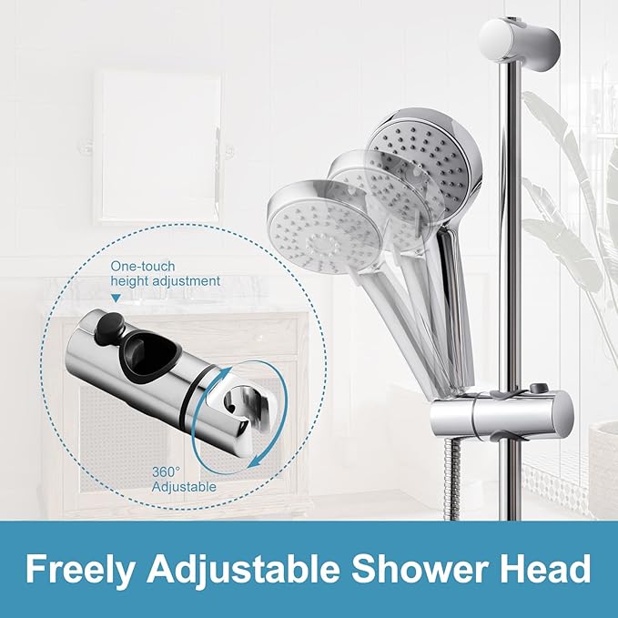 OFFO Shower Slide Bar, 40 in Slide Bar with Adjustable Handheld Shower Head Holder for Bathroom Wall Mounted, Chrome Finish