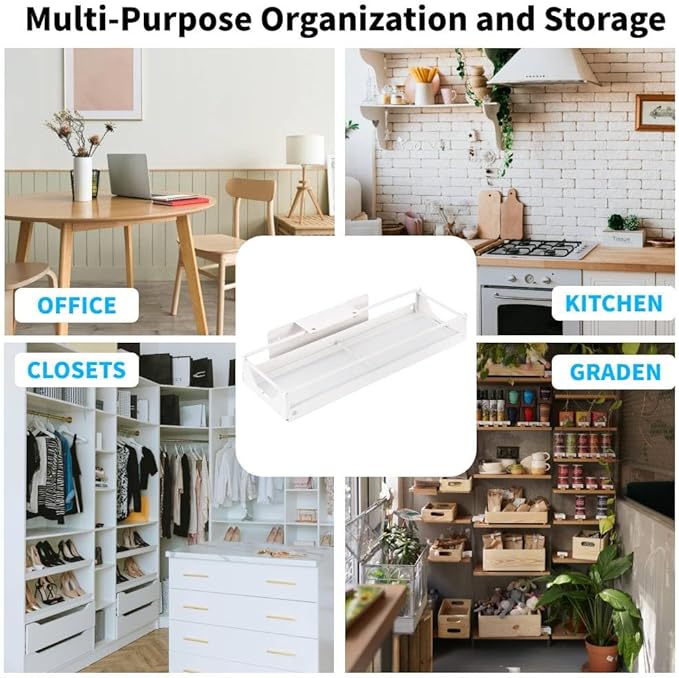 Under Sink Organizer Sliding Storage Rack for Kitchen & Bathroom, Space-Saving Pull-Out Storage for Bottles, Spices, Cleaning Supplies Adjustable Under Cabinet Organizer Durable Metal Shelf, White