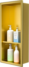 Stainless Steel Shower Niche 18"×8" Gold Double Shelf No Tiled Needed Niche Shower for Bathroom Wall Storage Recessed Bathroom Shelf