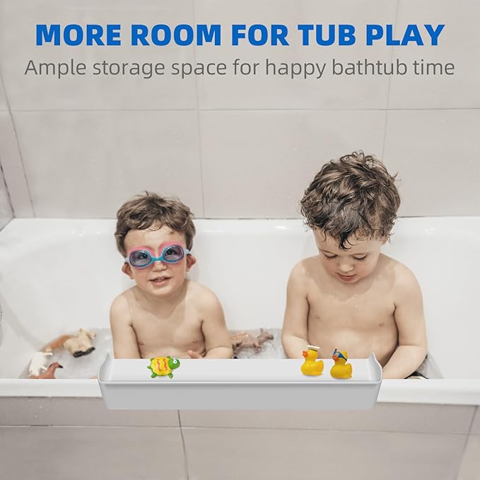 Splash Guard for Bathtub, 3.8" x 3.6" Silicone Bath Tub Splash Guard with 6 Suction Cups, Bathtub SplashGuard Play Shelf Area for Kids with 3°Drainage Slope for Faster Drying - White