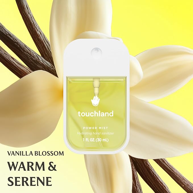 Touchland Hydrating Hand Sanitizer Spray, BLOSSOM 5 Set (Lavender, Vanilla, Rainwater, Peach, Applelicious), 1 FL. OZ. Travel Size Power Mist Sprays (Set of 5)
