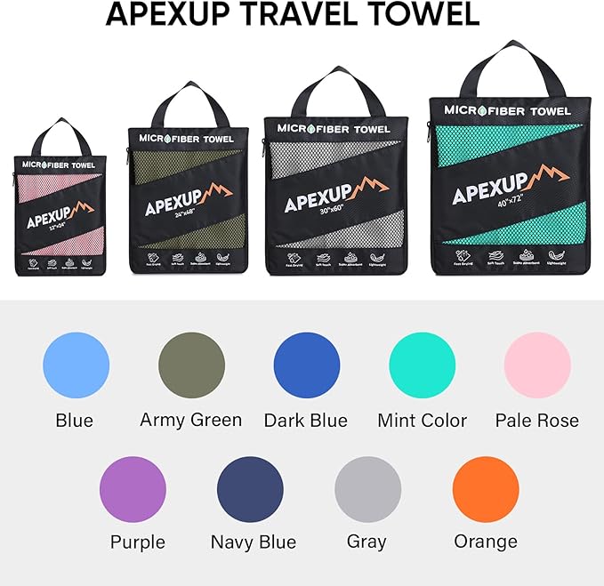 APEXUP Microfiber Travel Towel, Ultra Absorbent Quick Dry Towels, Lightweight Gym Sports Camping Towel for Workout, Yoga, Beach, Shower, Swimming (Combo, Gray)