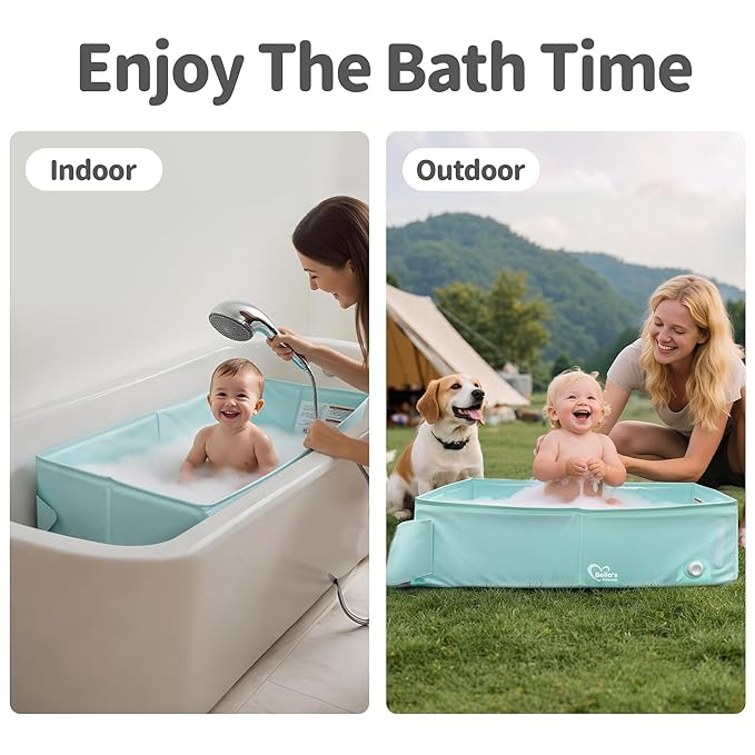Bella’s Friends Baby Collapsible Bathtub, Travel Bath Tub for Baby, Foldable and Portable, Easy Storage, Reinforced Structure, Lightweight, Travel Essentials for 6M-3Y Infant Toddler, Green