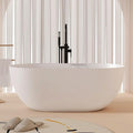 59'' Stone Resin Freestanding Bathtub, Bathroom Solid Surface Tub Bathtubs soaker Tubs Oval Shaped Matte Luxury Modern Soaking Tub with Overflow and Pop-up Drain - White