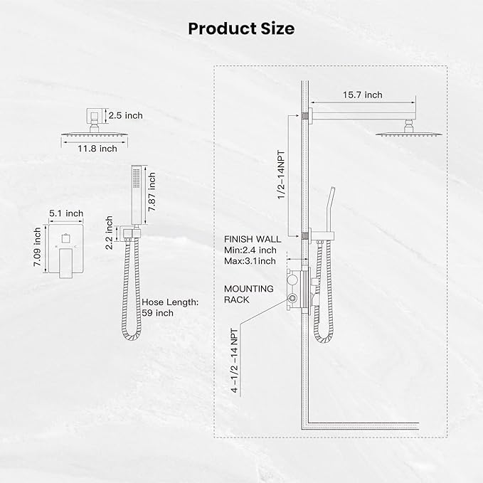 gotonovo Rainfall Bathroom Shower System Rain Shower Head and Handle Set Wall Mounted Shower Complete Combo Solid Brass Pressure Balancing Shower Mixer Valve 12 Inch Brushed Nickel