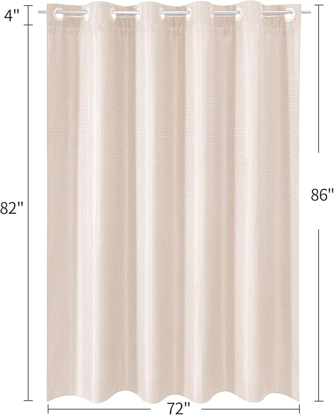MitoVilla No Hooks Needed Extra Long Shower Curtain Liner Set, Pink 86 inch XL Heavyweight Waffle Fabric Cloth Shower Curtains Set with Snap-in Liner for Modern Luxury Hotel & Spa Bathroom Decor