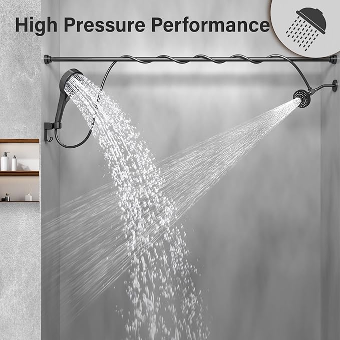 Dual Shower Head with Handheld for Couples: High Pressure Double Shower Heads for Two People - Adjustable Two Showerhead System with 3 Flow Settings Fits 2 Person Bathroom (Black)