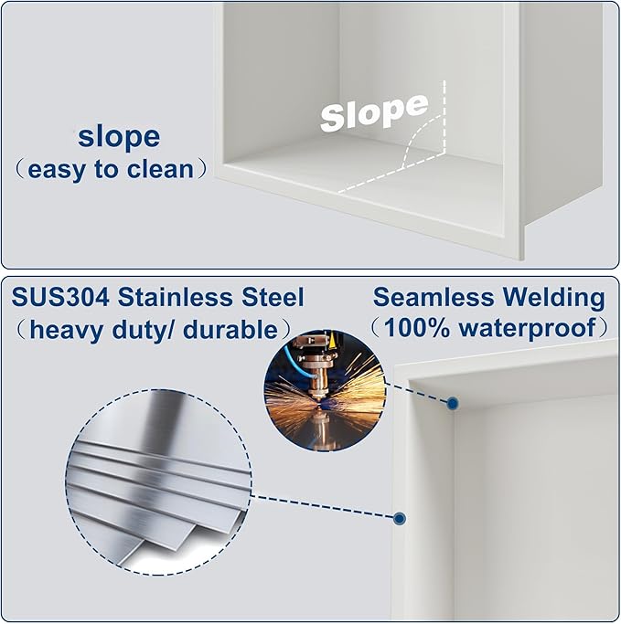 Neodrain White Shower Niche, Insert Storage Shower Shelf (Outside Size 13.1”X13.1“)(Inner Size 12" X 12"), Stainless Steel Wall Shelf No Tiled Recessed Niche Shower for Storage