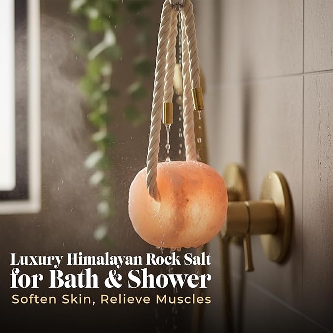 Himalayan Natural Bath Salt Hanging with Rope, 2 lbs – Gift Combo with Epsom Salt 500g and Clay Pumice | Relaxing Set for Detox, with Free Organic loofah Sponge.