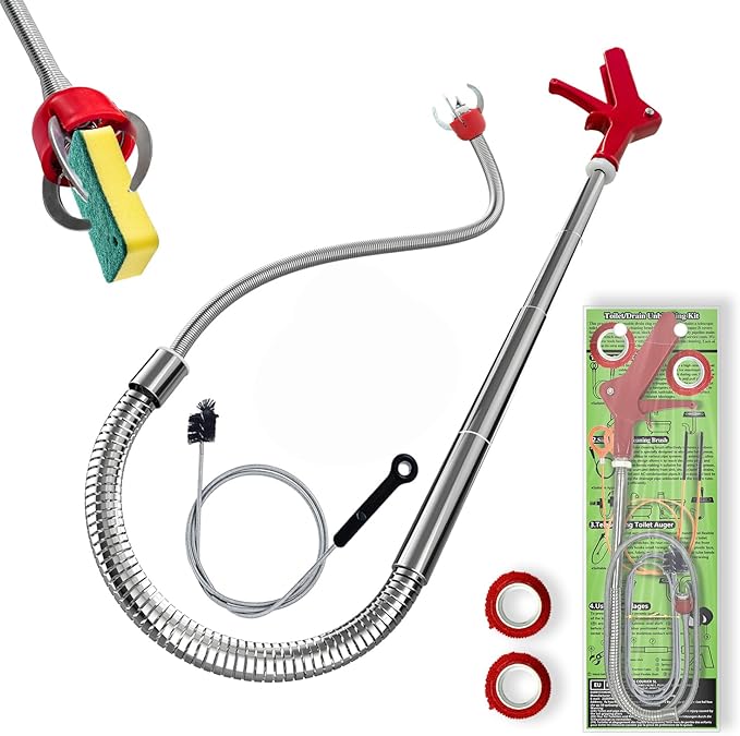 Toilet Auger/Drain Clog Remover Tool Kit-1PCS Toilet Snake Grabber,2PCS Drain Snake Hair Remover＆1PCS AC Drain Line Cleaner Tool for Blocking and Cleaning Toilets (Toilet Drain Unblocking kit)
