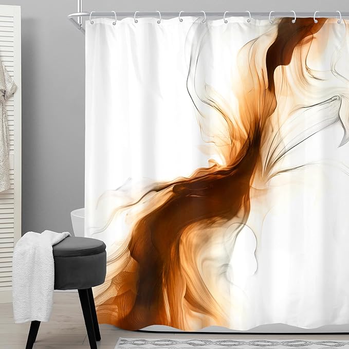Cinbloo Burnt Orange 60Wx72H Shower Curtain Abstract Bathroom Decor for Men Modern Ombre White Marble Ink Texture Bathroom Curtain Set Rust Neutral Simple Aesthetic Bath Bathroom Accessories Decor