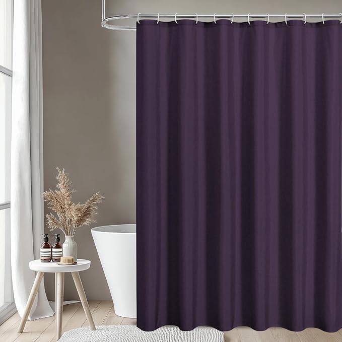 2-in-1 Waterproof Fabric Shower Curtain or Liner,Linen Textured,Breathable TPU & Washable Bathroom Shower Curtain Set with 12 Plastic Hooks,Modern,72"x72" Purple