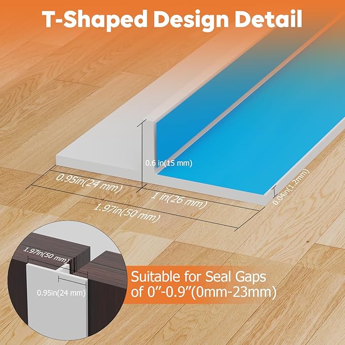 T-Shaped Silicone Door Weather Stripping for Side, 1.97 in x 50 Ft Door Draft Stopper Shower Seal Strip for Door Frame & Windows and Shower Sweep Gaps(White)