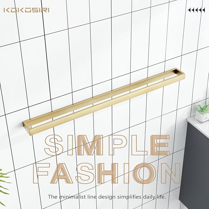 KOKOSIRI Towel Bar Brushed Gold Bath Towel Holder 32 Inch Kitchen Towel Hanger Rack Stainless Steel Bathroom Hardware Wall Mounted, 1 Pack B4008BG-L32