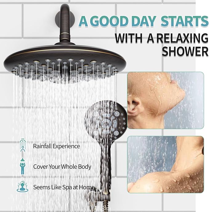 SR SUN RISE Shower Faucet - Multifunctional High Pressure Shower Head System with Handheld Shower Head Fixtures - Valve Included (Oil Rubbed Bronze, 10 inch)
