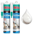 Akfix 100E RTV White Silicone Caulk (2x10.1 fl.oz.) - 100% Waterproof Silicone Sealant for Kitchen and Bathroom, Shower, Toilet, Sink, Window and Door, No Yellowing | White, 2 Pack