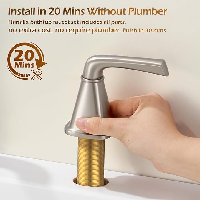 Brass Bathtub Faucet Roman Tub Faucet Gooseneck Tub Filler, Brushed Nickel Garden Tub Faucet Deck Mount 3 Hole High Flow Bathtub Faucet Set, with Valve & Hose, 12-20in Widespread