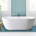 FerdY Bali 67" Acrylic Freestanding Bathtub, Ergonomic Lightweight Classic Oval Soaking Bathtub with Chrome Drain, Classic Slotted Overflow, Modern White