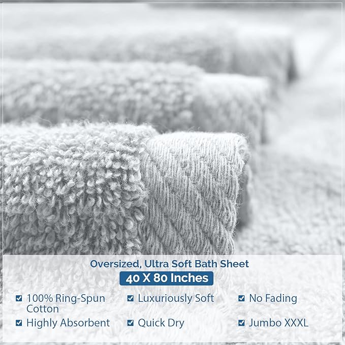 DAN RIVER Pack of 1 Bath Sheet 40x80 Inches, Extra Large Oversized Bath Towels, Thick Absorbent Hotel Bath Towels - Highrise