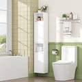 59.1" Tall Slim Bathroom Storage Cabinet White | Freestanding or Wall Mounted Modular Cabinet, Fluted Panel Linen Tower with Adjustable Shelves for Small Spaces