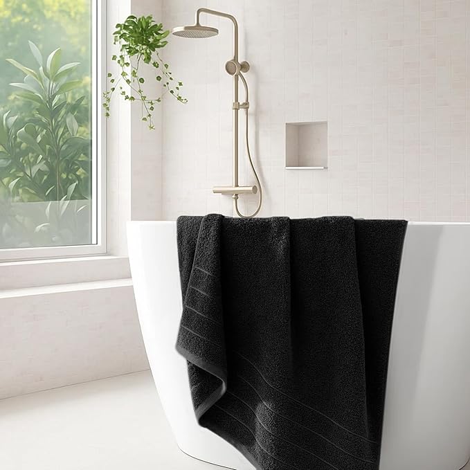 DAN River Extra Large Bath Towels Set of 4, 30 x 60 Inches - 100% Cotton Larger & Lighter Weight Towels for Bathroom - Quicker to Dry, Super Soft & Highly Absorbent Towels for Home, Black