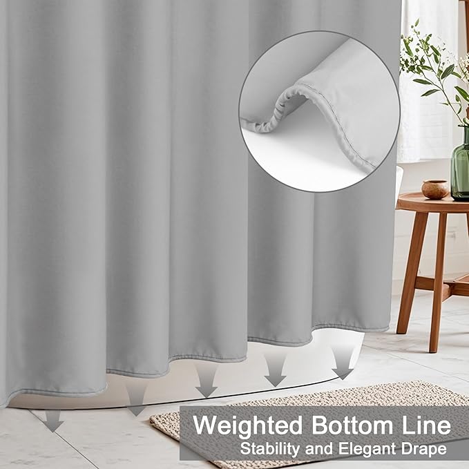 AooHome Extra Long Shower Curtain Liner, Fabric Shower Curtain with Hooks for Hotel, Water Repellent, 72 Width x 84 Height Inch, Light Grey