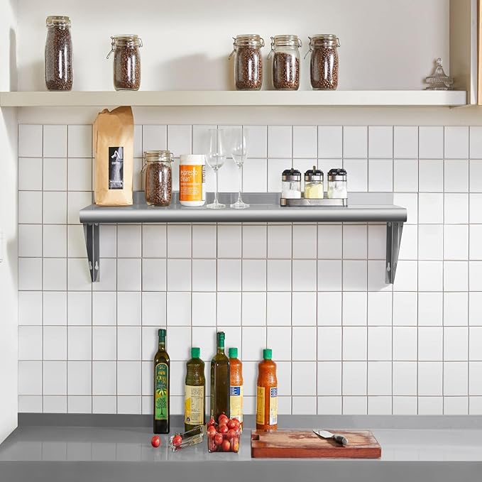 Hally Stainless Steel Shelf 14 x 48 Inches, 350 lb, Commercial Wall Mount Floating Shelving for Restaurant, Kitchen, Home and Hotel