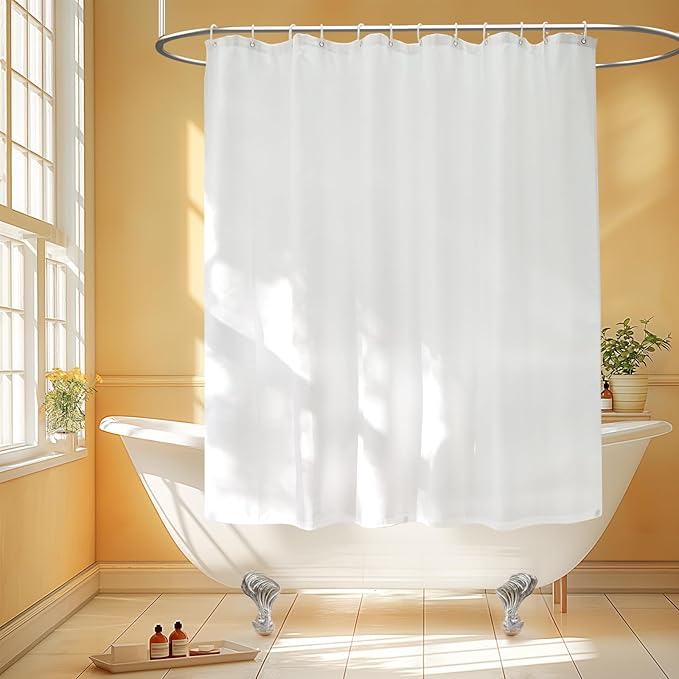 72 x 60 inch Short Fabric Shower Curtain Liner with 3 Large Magnets, Waterproof Cloth Shower Liner Shorter, Neutral White 60'' Bathtub Curtain Lightweight Machine Washable