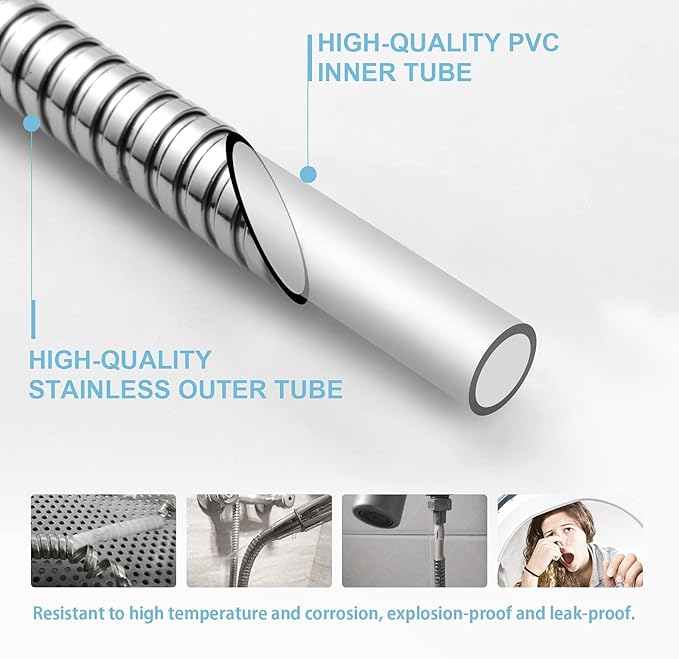 OFFO Shower Hose, 120 in Kink Free Stainless Steel Shower Hose Attachment Electroplating Handheld Shower Head Hose Flex Hoses Extension with Brass Insert & Nut for Pet Bathing Cleaning, Chrome