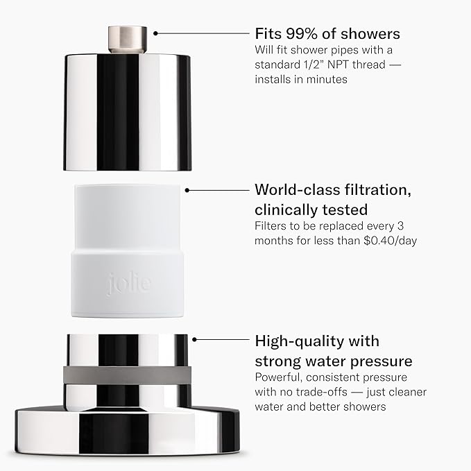 THE JOLIE FILTERED SHOWERHEAD with Shower Filter System- High Pressure Showerhead, Hair and Skincare Accessory to Improve Beauty and Personal Care Routine (New Modern Chrome)