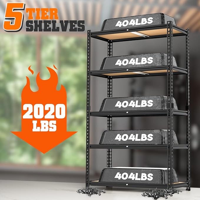 LEVELEVE 5-Tier Storage Shelving Unit, 2020 lbs Capacity, Heavy Duty Adjustable Metal Utility Shelf, 35" L x 16" W x 73" H for Garage, Kitchen, Pantry, Basement, Bathroom, Laundry