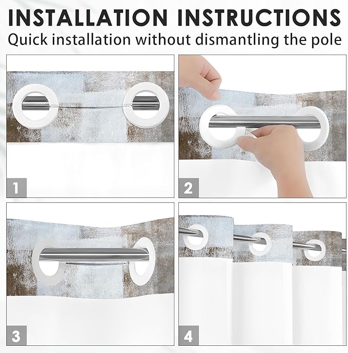 No Hook Grey Brown Painting Shower Curtain with Snap in Fabric Liner Set, Gray Abstract Double Layers Waterproof Fabric with See Through Top Window Open Grommet Bath Curtain 71x74 Inch