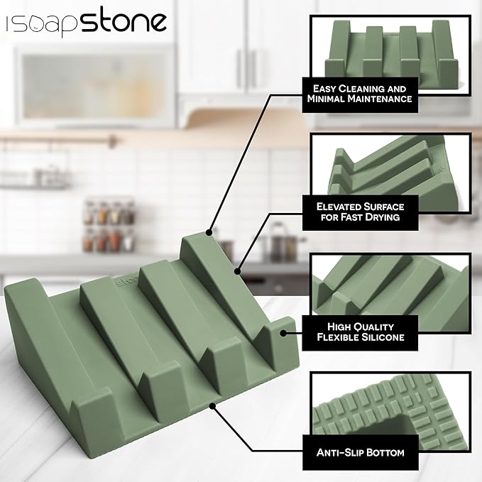 Silicone Soap Dish (USA Patented) Self Draining Bar Soap Holder for Shower Bathroom Sink, Drying Soap Dish Tray Kitchen Sponge Holder Easy Cleaning Soap Saver Mat (Eco Green, 2)