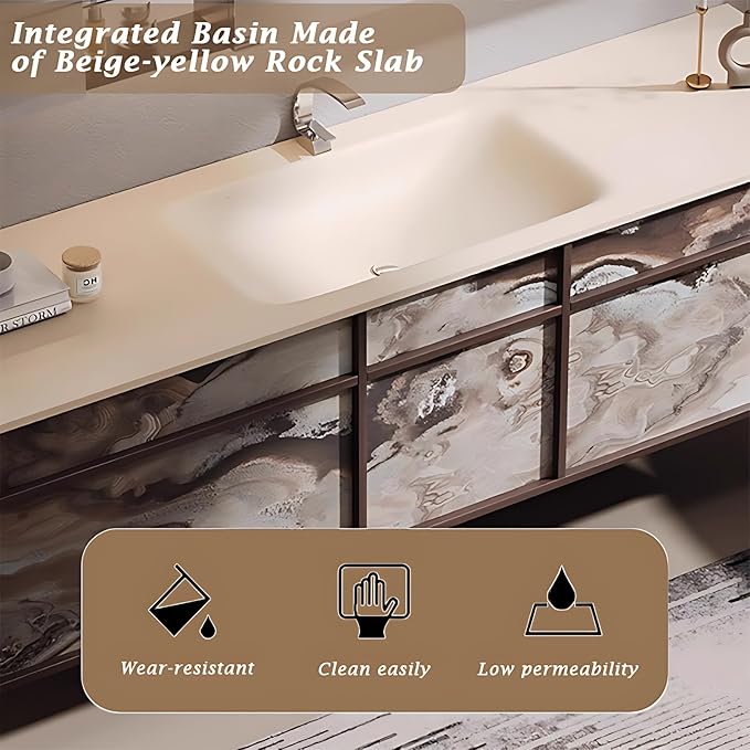 48IN Modern Bathroom Vanity with Sink - Bathroom Vanity with Drawer Organizer, LED Mirror Lights & Defogging Function | Wall - Mounted Vanity with Silver Sink Faucet