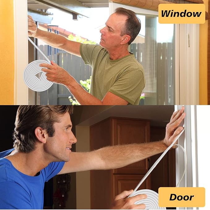 SUNMON Weather Stripping Door Seal, D-Type Strip Weather Stripping Seal Strip for Doors/Windows, Soundproofing Weatherstrip Gap Collision Avoidance 52 Feet (White