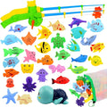 Magnetic Fishing Pool Toys Game, Water Table Bathtub Bath Toy - Pole Rod Floating Fish, Birthday Party Gifts for Toddler Age 3 4 5 6 Year Old, Kids Outdoor Toys