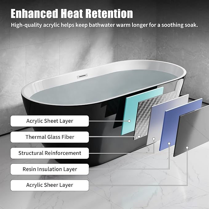 Freestanding Bathtub 67 inch Extra Large Acrylic Soaking Bathtub, Free Standing Bathtub with Integrated Overflow & Extendable Drain, Stand Alone Tub for Elegant Bathroom Design