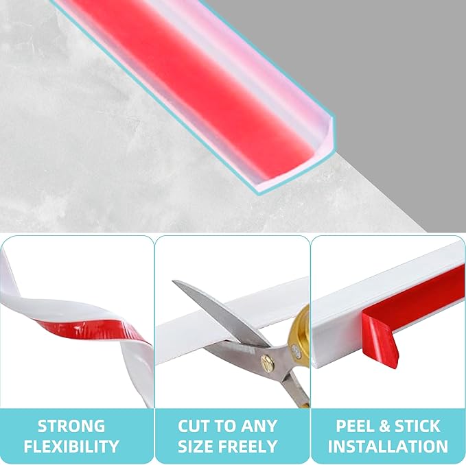 Shower Threshold Water Dam,Walk in Shower Water Guard, Shower Dam Water Barrier Bathroom Sink Splash for Dry And Wet Separation Caulk Seal Strip Edge Trim (39Inch, Transparent)