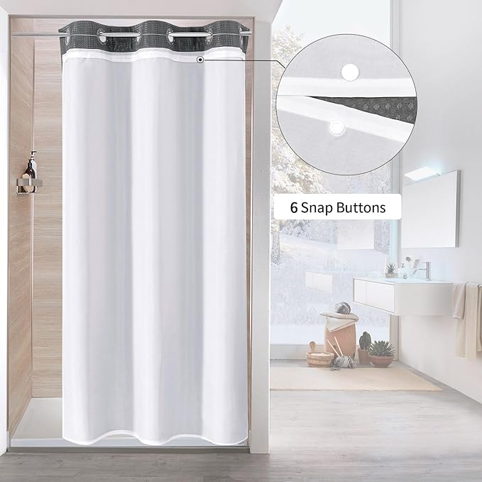 MitoVilla Grey Waffle Small Stall Shower Curtain Liner Set 36 x 74, No Hooks Required Half Size Narrow Fabric Cloth Shower Curtain Set with Snap-in Liner for Modern Bathroom Decor, Charcoal Grey