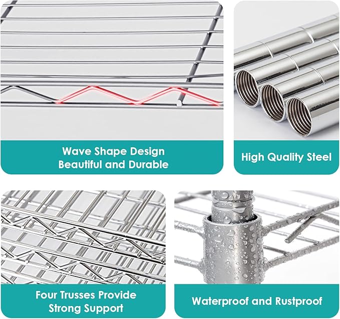 BNSPLY 5 Tier Wire Shelving Unit, Adjustable Wire Rack Shelving, Changeable Metal Wire Storage Shelves for Kitchen, Laundry, Bathroom, Balcony, Pantry (11.4" D x 21.3" W x 59" H, Silver)