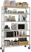 6 Tier Storage Racks Shelving, Heavy Steel Pantry Shelves, Adjustable Wire Shelving Rack with Wheels, Suitable for Garage, Kitchen, Bathroom, Office, 46" W x 18" D x 82" H, Chrome