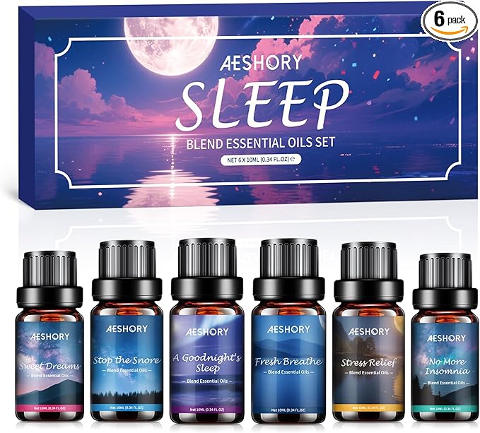 Sleep Essential Oils Set, Natural Essential Oil for Diffusers for Home,6 x 10ml Fragrance Oil Scented Oils, Deep Sleep, Stress Relief, Sweet Dreams, Fresh Breathe,Relaxation Gift for Women and Men