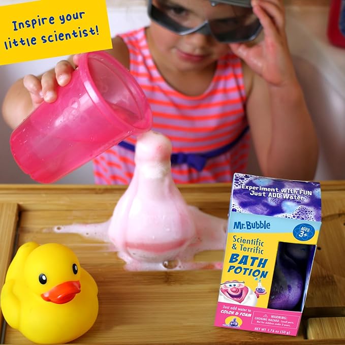Mr. Bubble The Original Kids Bath Bomb Potions, Colorful Fizzy Fun, Cool Foam and Bubble Science Beaker for The Bath (Pack of 2)