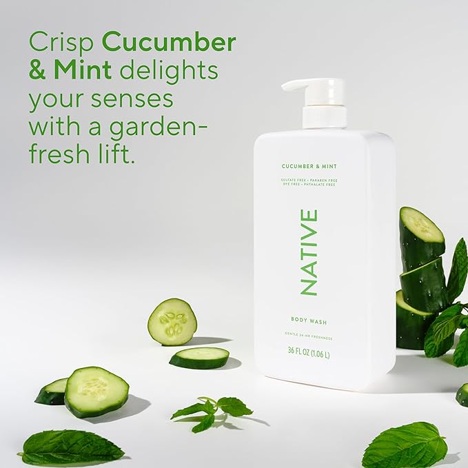 Native Sulfate Free Body Wash Contains Naturally Derived Ingredients | for Women & Men| Cucumber & Mint, 36 oz