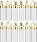 Lil Ray 2 Oz Empty White Foam Pump Bottle, Foamer Soap Dispenser for Lash Shampoo, Hand Soap, Foaming Cleaner(Gold Pump, 12 PCS)