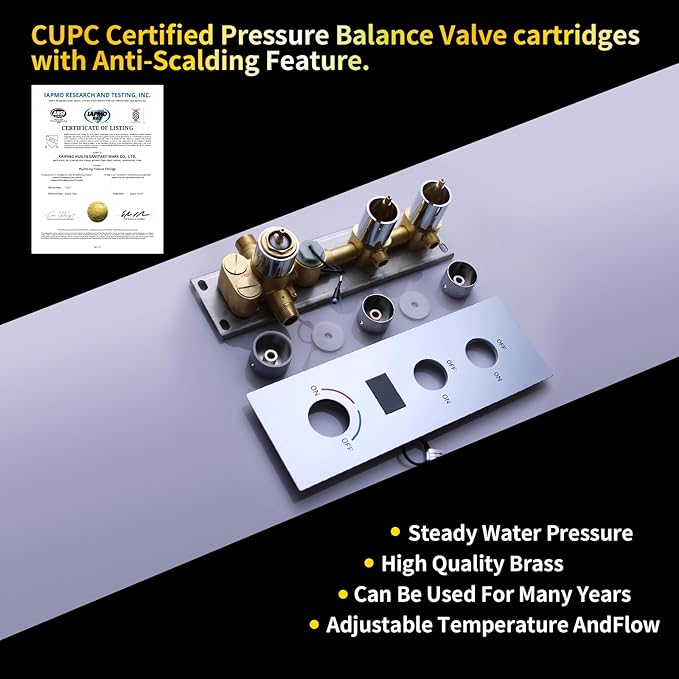 AYIVG Shower Diverter Valve Chrome Solid Brass Pressure Balance Diverter Valve 2 Way Digital Display Diverter Shower Valve Temperature Control Valve with Individual On Off Flow Control Shower Valve