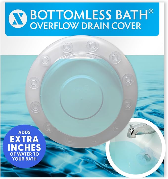 SlipX Solutions Bottomless Bath | Overflow Drain Cover for Tub | Best Gifts for Mom, Spa & Bath Accessories | Drain Block, Water Stopper Plug | Bath Essentials for Women | 4" Diameter, Clear