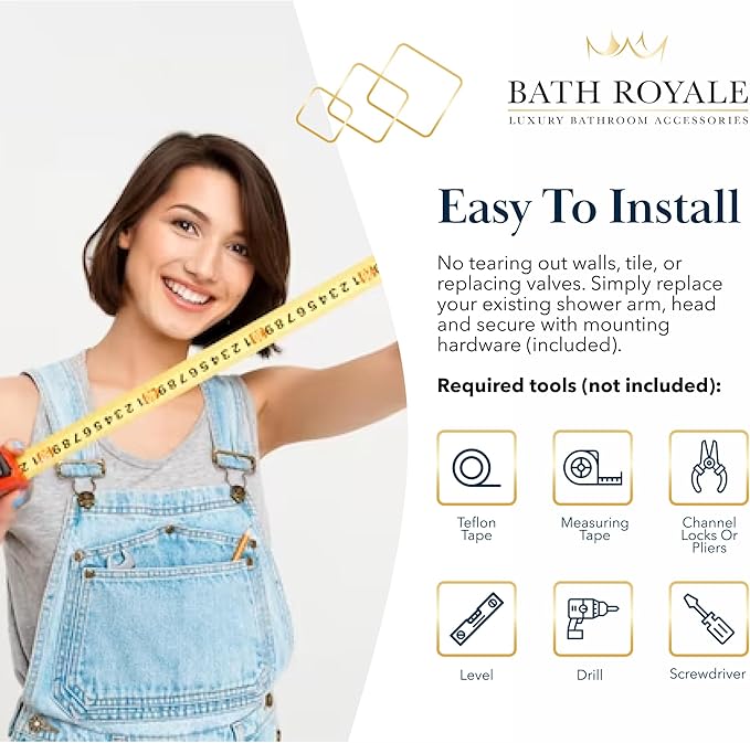 BATH ROYALE Handheld Shower Head, Detachable High Pressure & 3 Spray Modes, Chrome