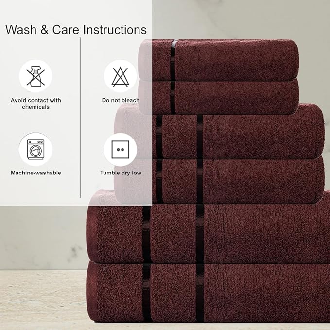 CASA COPENHAGEN Eternal 6 Pieces Towel Set- Brown, 500 GSM 2 Bath Towel 2 Hand Towel 2 Washcloth, Designed in Denmark Made of Soft Egyptian Cotton for Bathroom, Kitchen & Shower