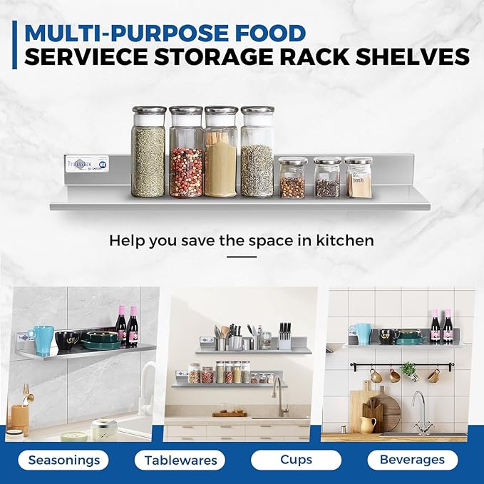 Profeeshaw Stainless Steel Shelf Wall Mounted Commercial Stainless Steel Shelves 8.6 * 30 Inch 58lb Heavy Duty Commercial Kitchen Shelf for Restaurant, Bar, Utility Room, Kitchen and Garage